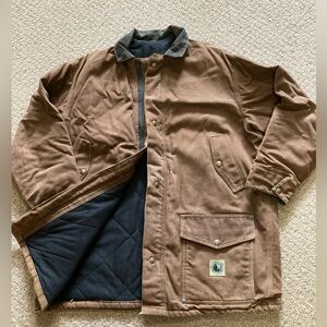 Vtg Bercoware Men's XLR Brown Canvas Coat Midlength Insulated Pockets Small Hole
